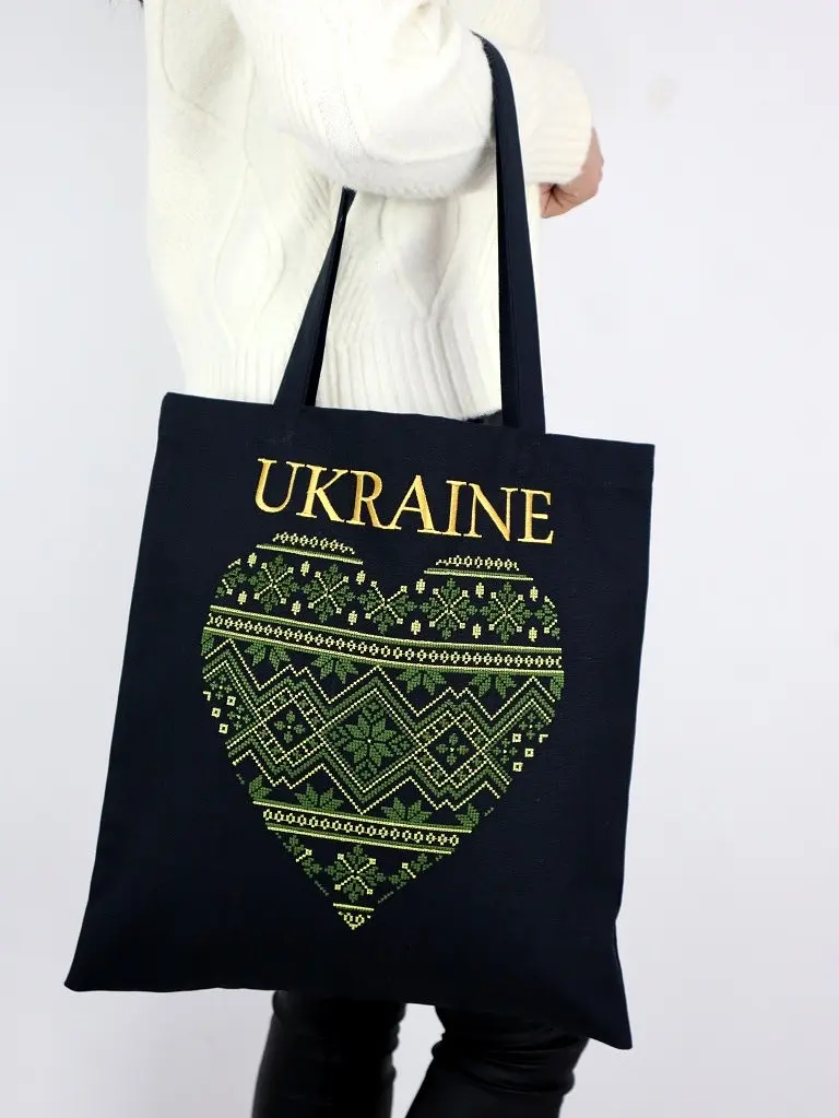 Шоппер з вишивкою UKRAINE зелене серце, еко сумка для покупок, сумка для покупок вишита - фото 5