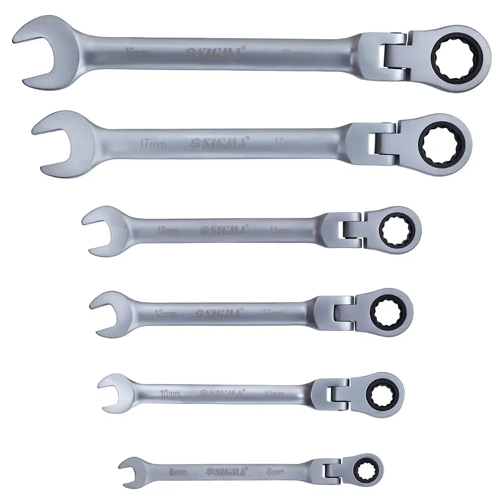 Ключі ріжково-накидні тріскачкові Sigma з шарніром 6 шт (8, 10, 12, 13, 17, 19 мм) CrV satine (TR6010611) - фото 2