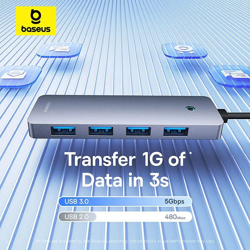 USB-Хаб Baseus UltraJoy Series 4-Port HUB Lite 50cm Space Grey （USBA to USB3.0*4+Type-C5V） (B0005280B811-01) - фото 11