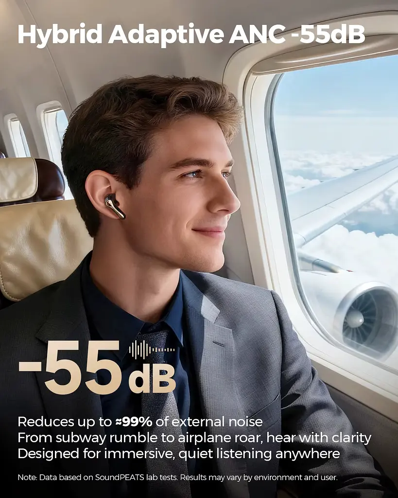 Бездротові навушники SOUNDPEATS Air5 Pro plus xMEMS з ANC та Hi-Res звуком (Чорний) - фото 3