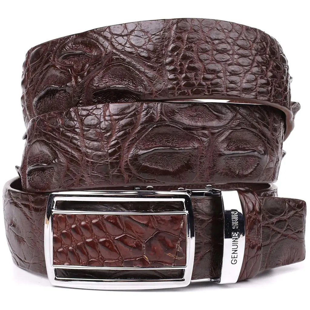 Ремінь-автомат з натуральної шкіри крокодила коричневий CROCODILE LEATHER 18240 120 см - фото 4