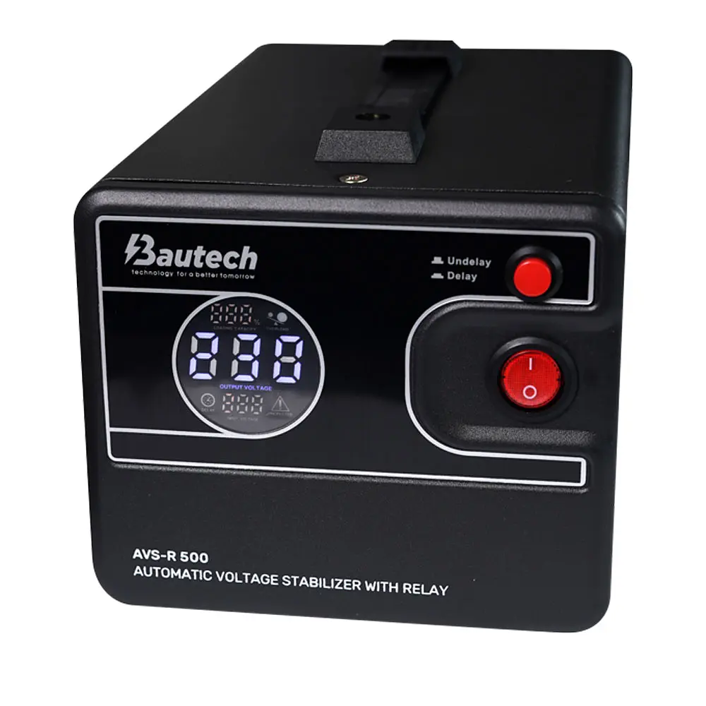 Стабілізатор напруги релейний Bautech AVS-R500VA/300W однофазний, підлогового монтажу, LED дисплей, діапазон 150-270V, AC230±8%, 140x118x220мм