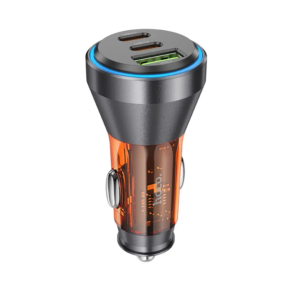 Автомобільний зарядний пристрій 3 порти - Hoco NZ12D Lucky 2*Type-C + 1*USB 60W жовтогарячий - фото 2