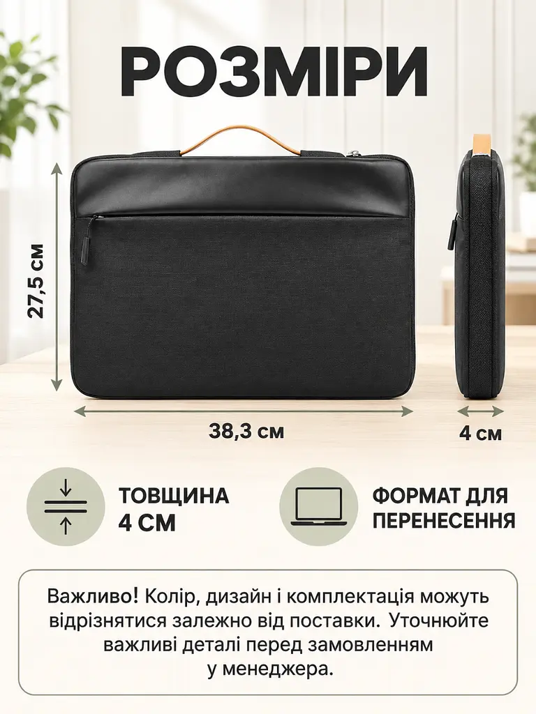 Сумка для ноутбука 16 дюймів водовідштовхувальна Чорна (37261523) - фото 3