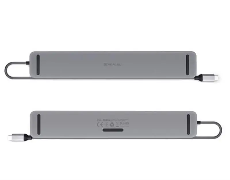 USB-хаб Real-el CQ-1000 USB3.0х3/USB-C/HDMI/VGA/RJ45/SD/TF/3.5 mm audio, 0.4m, Космічний сірий - фото 4