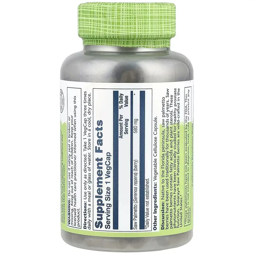 Ягоди Со Пальметто Solaray Saw Palmetto Berry 580 мг 180 веганських капсул - фото 2