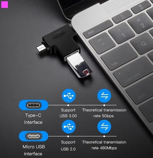 Адаптер Vention USB - USB Type-C + micro USB V 3.0 (F/M) Black (CDIB0) - фото 5