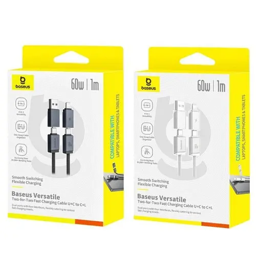 USB/PD кабель Baseus Versatile Two-for-Two U+C to C+L 60W 1m білий P10383000211-00 - фото 2