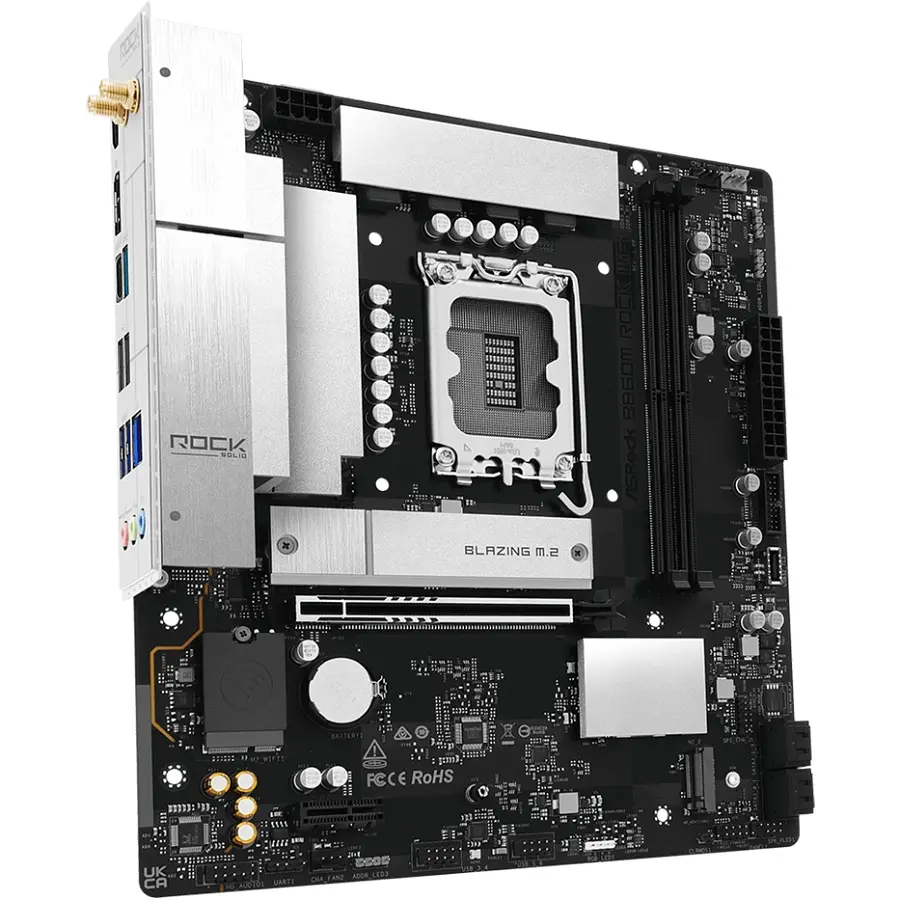 AsRock B860M ROCK WIFI (1851/B860, 2*DDR5, 2*PCIex16, HDMI/DP, 4xSATA, 2xM.2, 2.5Glan, 7.1ch, mATX) - фото 2