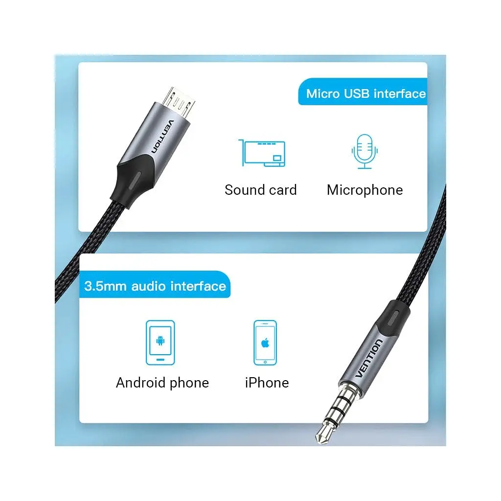 Кабель мультимедійний Micro 5P M to 3.5mm M 1.0m (4pin) black Vention (BDGBF) - фото 2