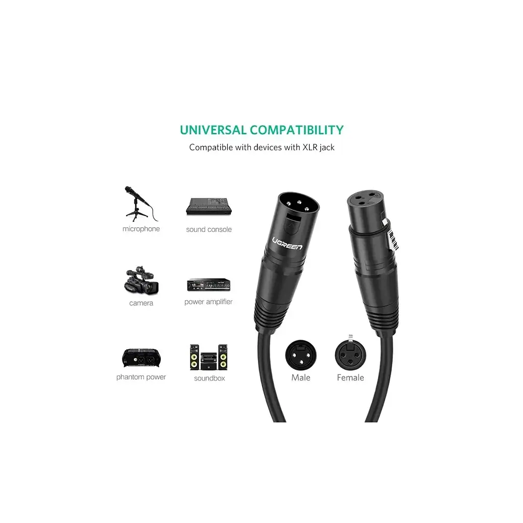 Кабель мультимедійний XLR M to XLR F 2.0m AV130 black Ugreen (20710) - фото 5