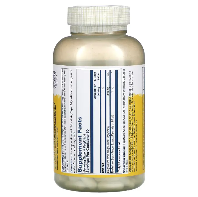 Магній Magnesium Glycinate 350 mg 240 капсул Solaray vit0005434 - фото 2