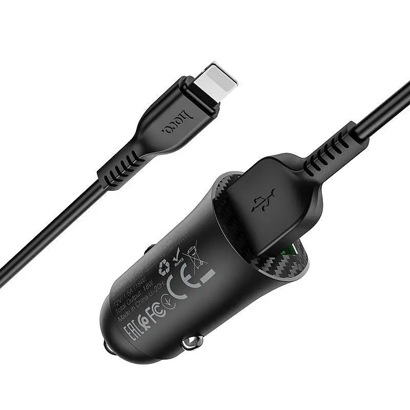 Автомобільний зарядний пристрій Hoco Z39 QC3.0 Black 2 USB+ USB Cable Lightning - фото 4