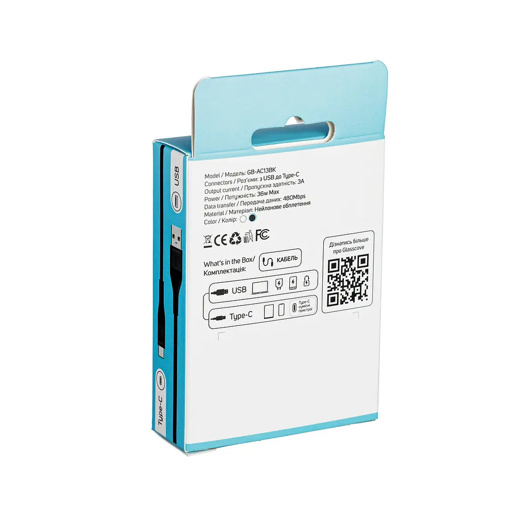 Кабель BRAID2 USB - Type-C 3A 1m (GB-AC13BK) Чорний - фото 5