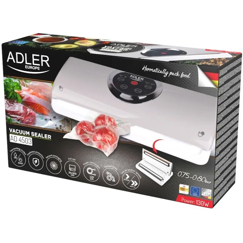 Вакууматор Adler AD 4503 для пакетів,рулонів та контейнерів / 130 Вт / 30 см / ел. керування / сірий - фото 7