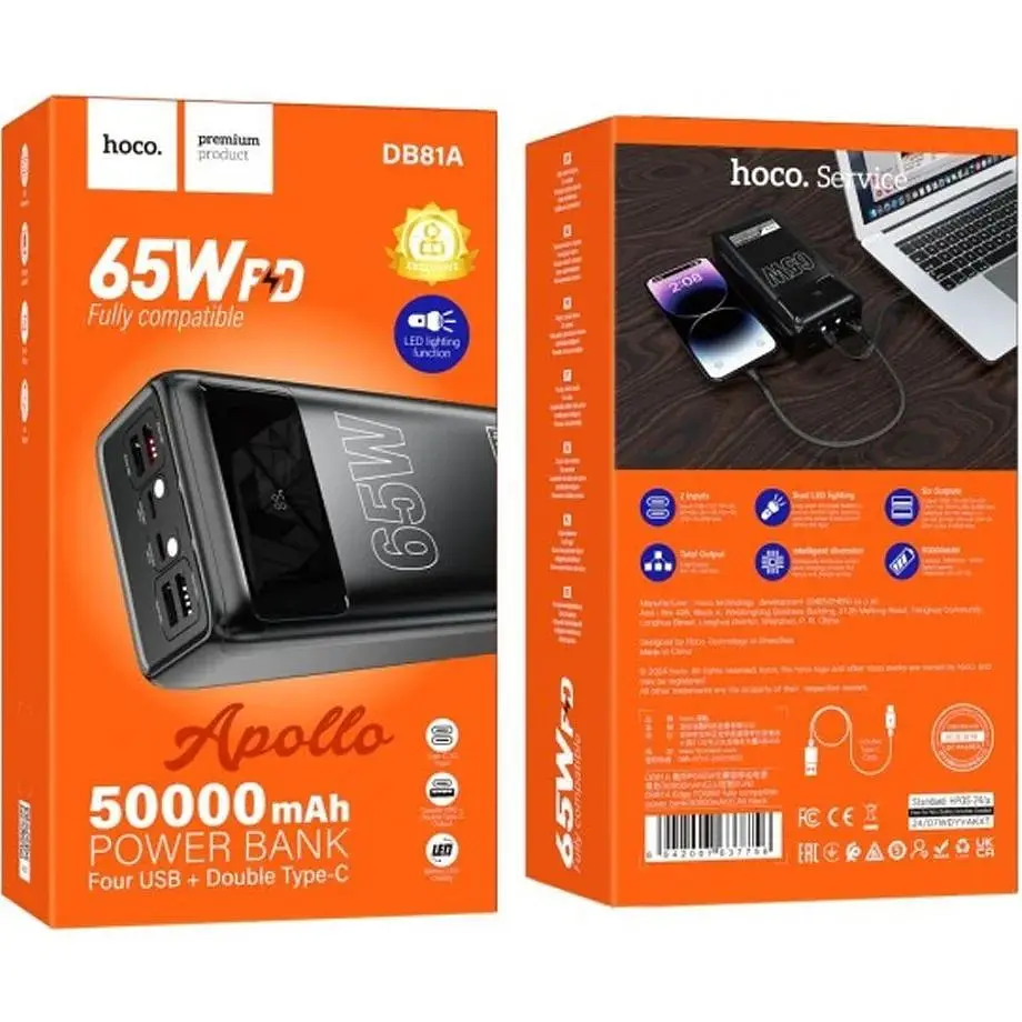 Зовнішній акумулятор Hoco DB81A Apollo 50000mAh 65W чорний - фото 8