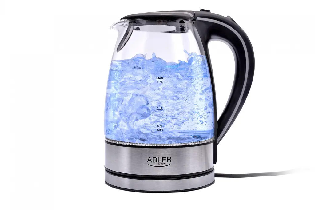 Скляний електрочайник Adler AD 1225, 1,7 л, із підсвічуванням, 2200 Вт, чорний