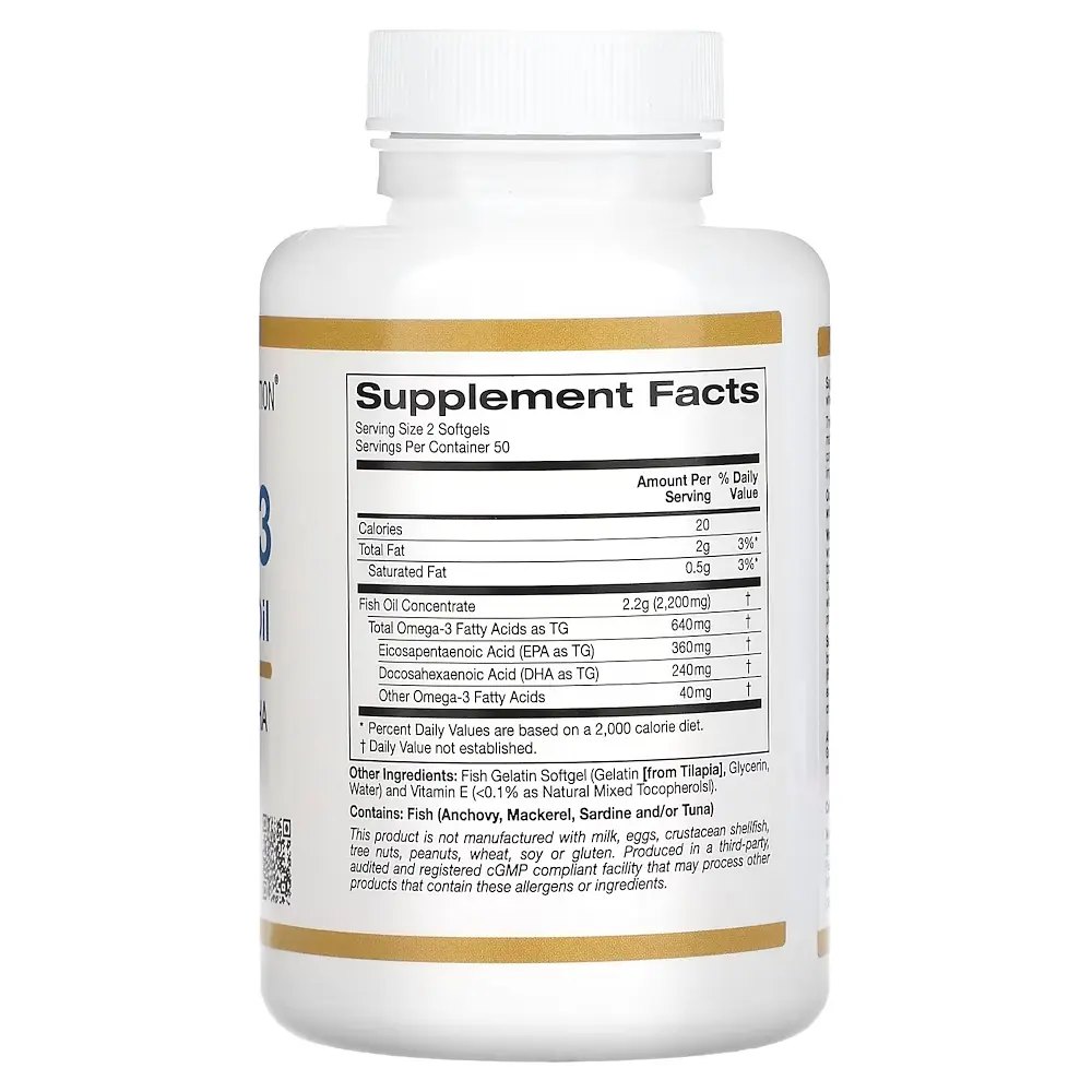 Жирні кислоти California Gold Nutrition Omega 3 Premium Fish Oil 100 рибних капсул - фото 2