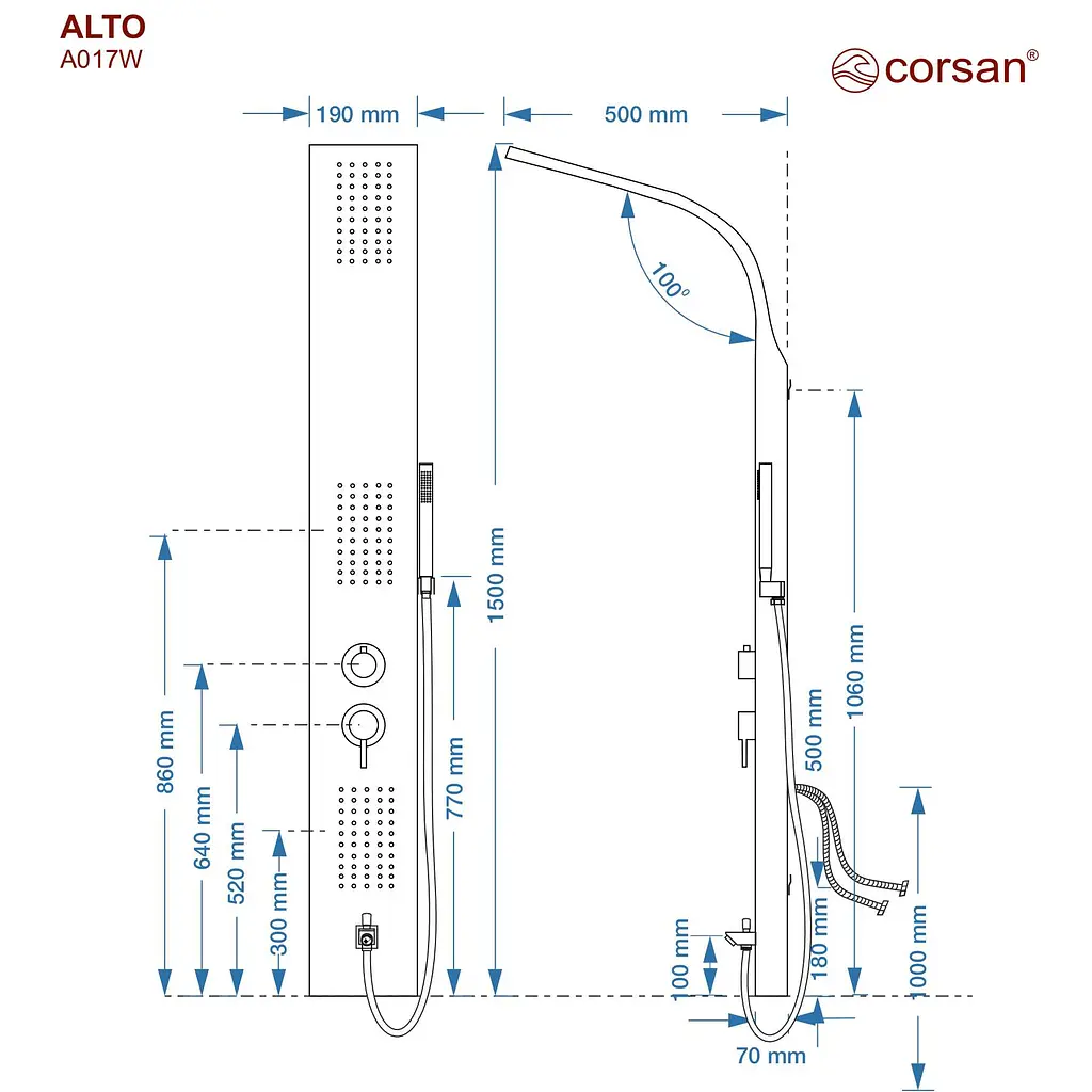Душова панель Corsan Alto silver з виливом A017MSLW, Сірий - фото 2