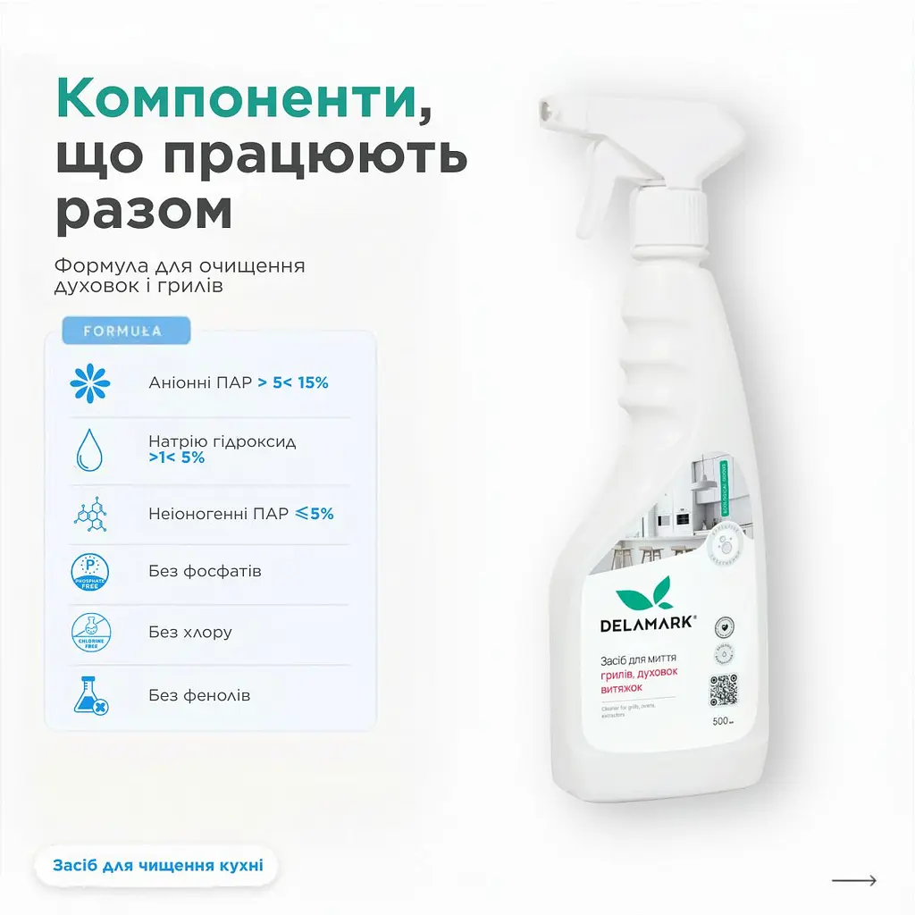 Засіб для миття і чищення грилів, духовок, витяжок, коптильних камер Delamark 500 мл (4820152332332) - фото 2