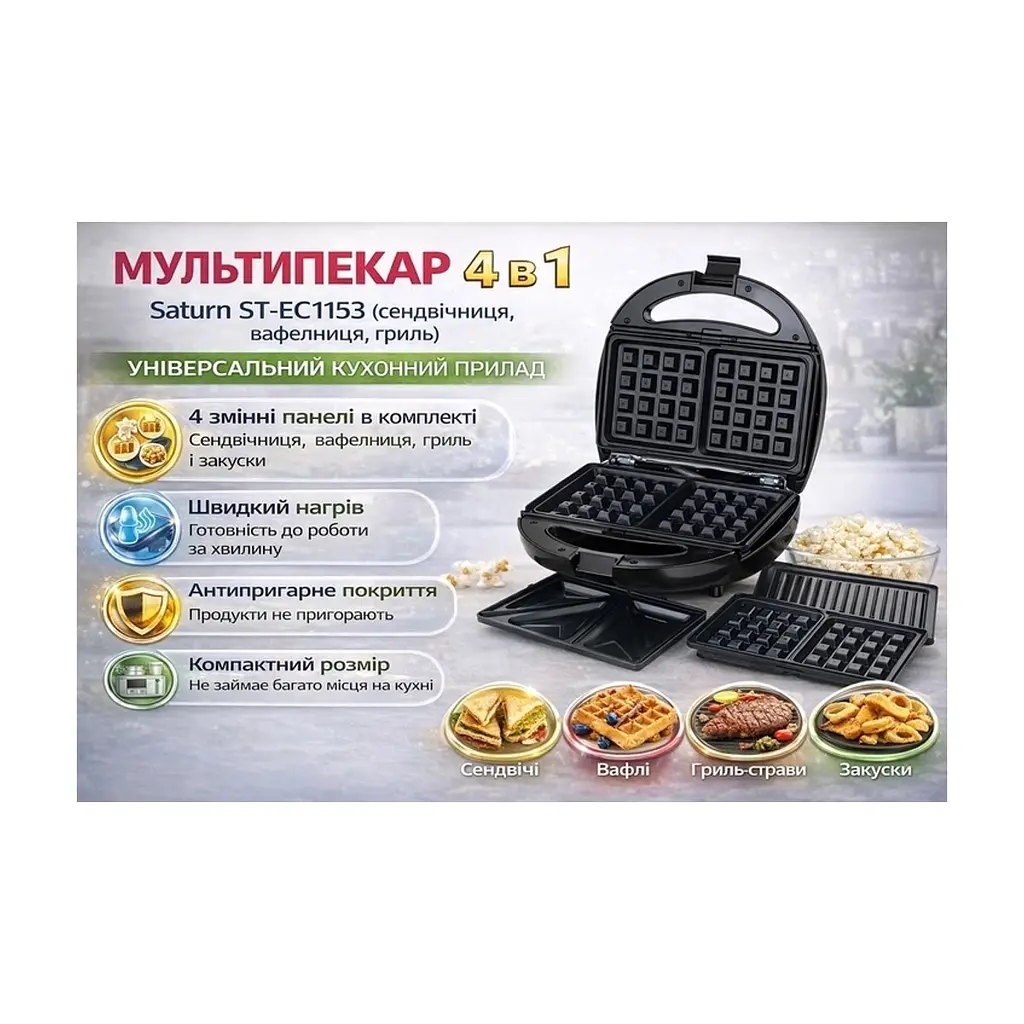 Сендвічниця Saturn ST-EC1153 4 в 1 - фото 7