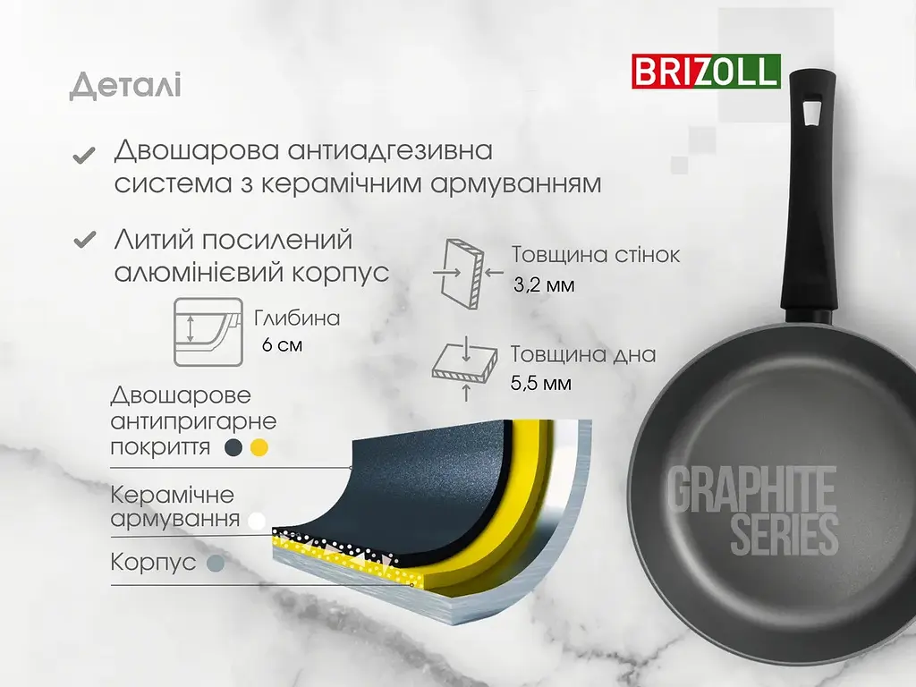 Сковорода Brizoll Graphit Series 54-2860-6 28 см - фото 8