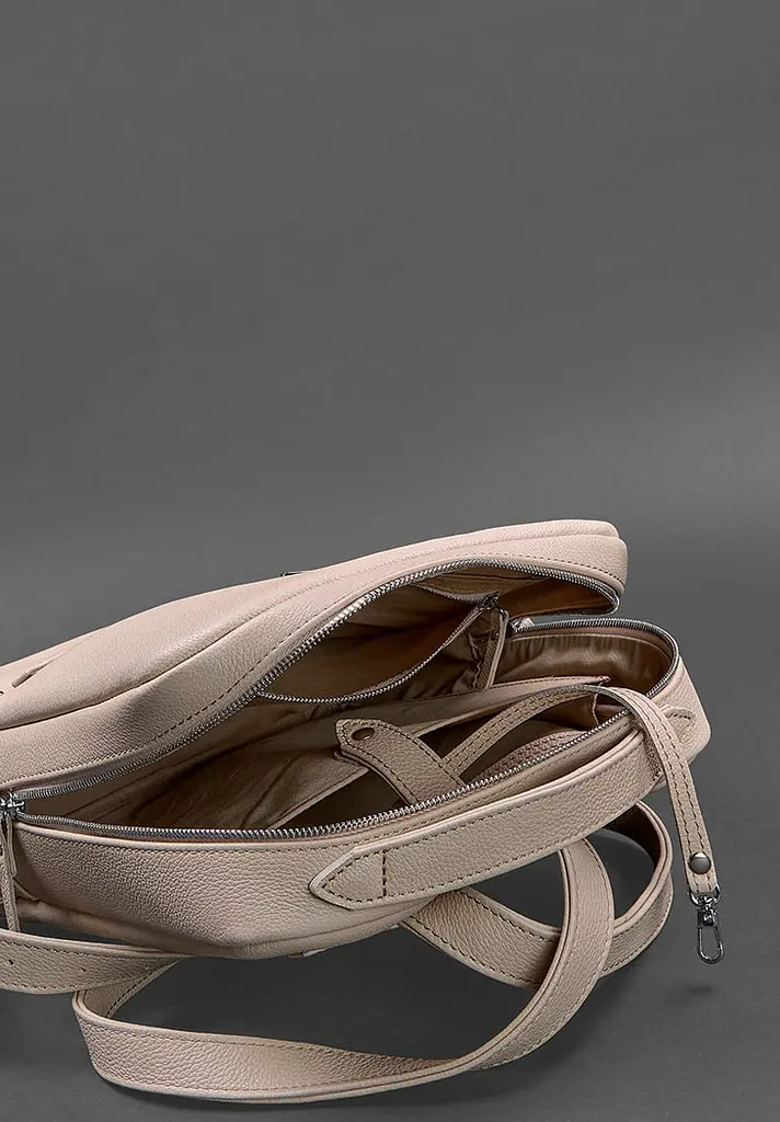 Кожаный женский городской рюкзак на молнии Cooper светло-бежевый флотарь - фото 6