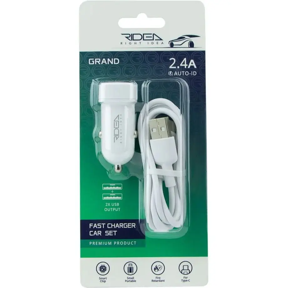 Автомобільний зарядний пристрій Ridea RCC-21212 Grand 12W USB - Type C 2.4 A White - фото 2