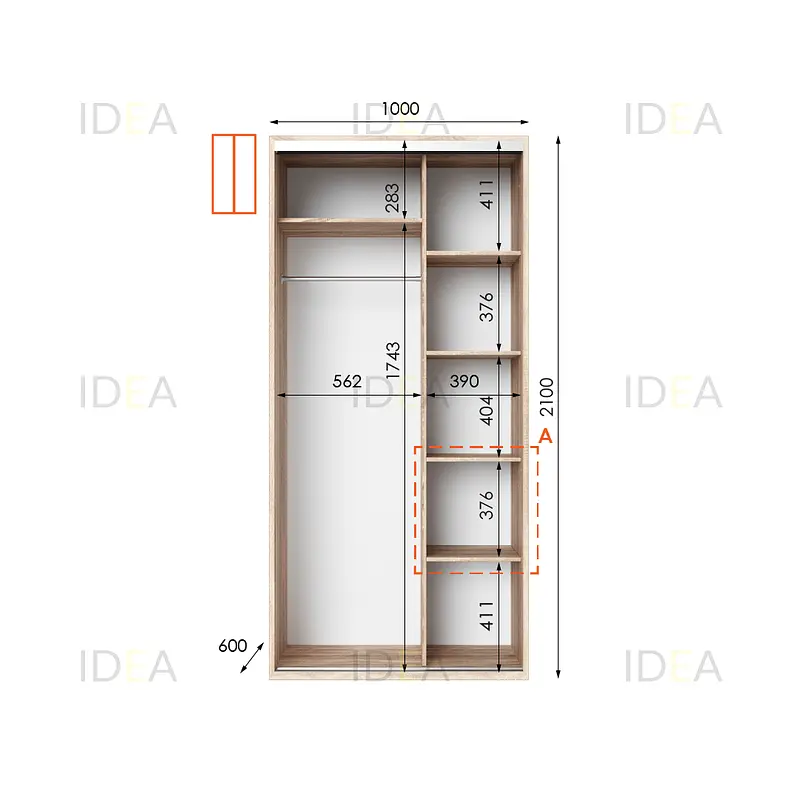 Шафа-купе Idea серія 5 100 x 60 x 210 см Дуб сонома Дзеркало - фото 2