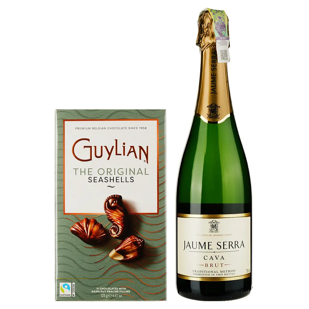 Набор: Игристое вино Cava Jaume Serra Брют 0.75 л + Шоколадные конфеты Guylia Морские ракушки 125 г - фото 2