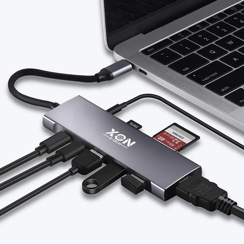 USB-хаб XON SmartHub 9 в 1 (HDMI, 3.5 Audio, SD/TF, 2xType-C, 3xUSB3.0) Сірий (UHCHP095300G 5245) - фото 6