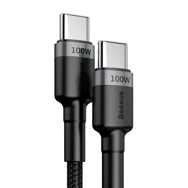 Кабель Baseus Cafule Metal USB-C to USB-C 100W 2m Gray/Black (CATKLF-ALG1) [75256] - фото 2