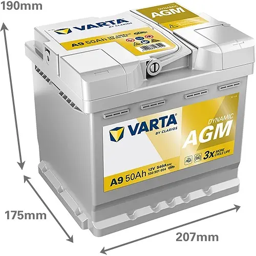Акумулятор Varta Dynamic AGM 12В 50Аг 540А (EN) R+ (550901054) - фото 2