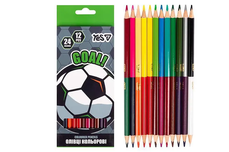 Олівці кольорові Yes Football дерев'яні трикутні 12 шт (290787)