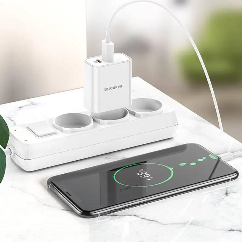 Зарядное устройство для Borofone BA55A Crown 2 выхода Type-C и USB 20 Вт белое - фото 3