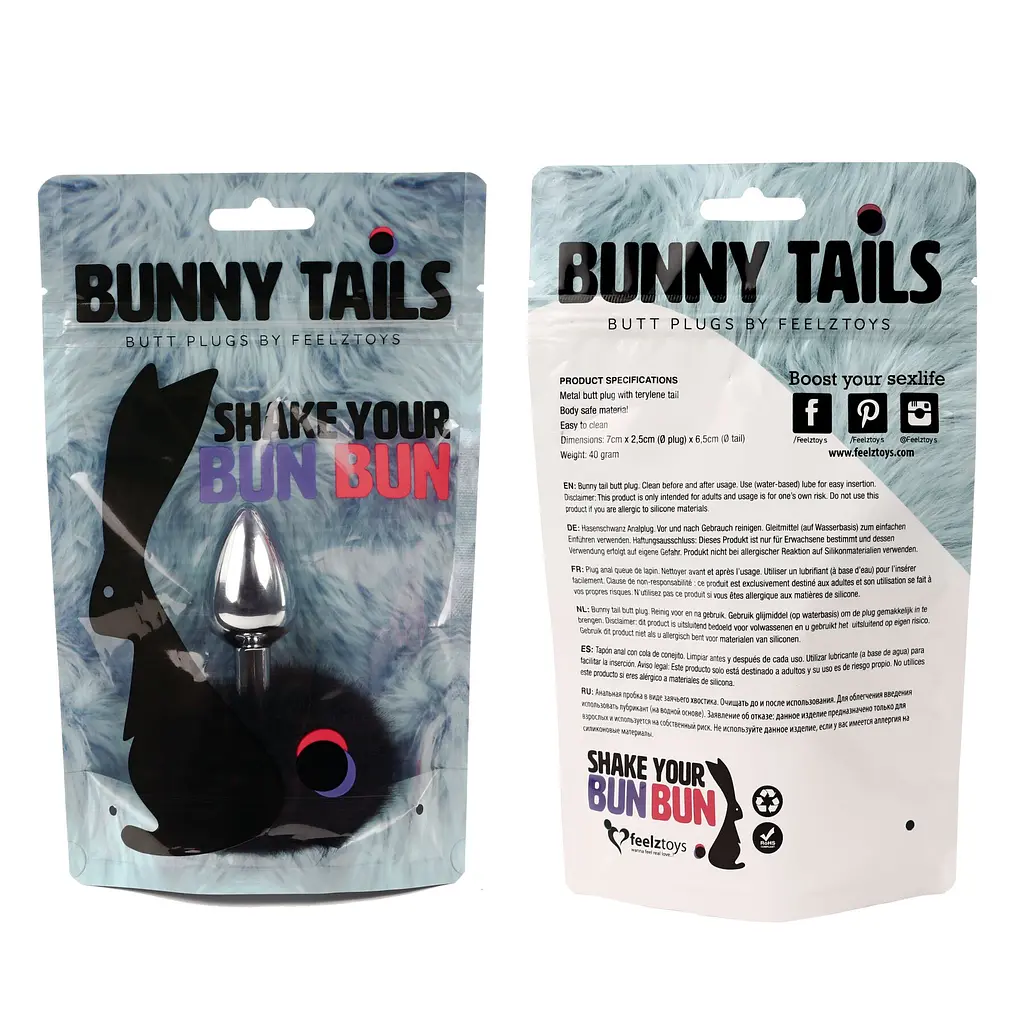 Анальна пробка з пухнастим хвостиком FeelzToys - Bunny Tails Butt Plug, 7х2.5 см, чорний - фото 4