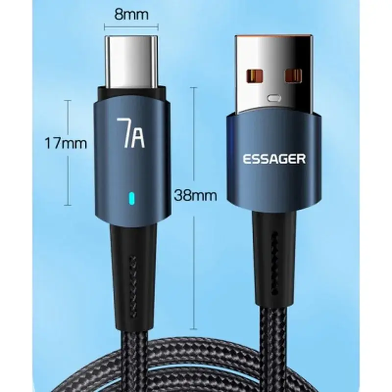Дата кабель USB 2.0 AM to USB-C 2.0m 100W blue Essager (EXC7A-CGA03-P) - фото 10