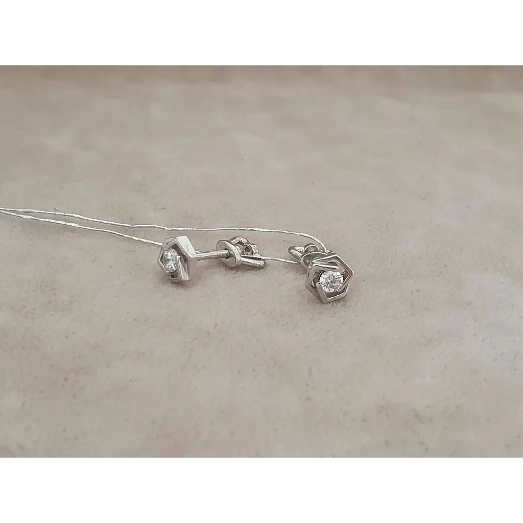 Золоті сережки-пуссети Платон з фіанітами. 3С157/01Б - фото 3