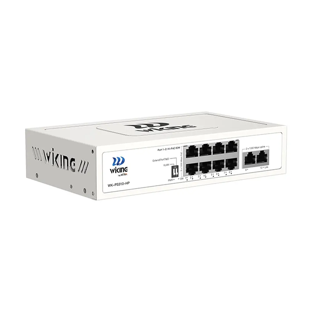 PoE-комутатор 10-портовий некерований Wiking WK-PS310-HP гігабітний, 8x1000Mbps PoE, 2x1000Mbps Uplink, 110W (73-00280) - фото 3