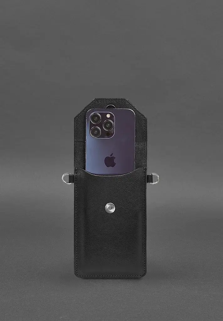 Шкіряна сумка-чохол для телефону чорна - фото 6