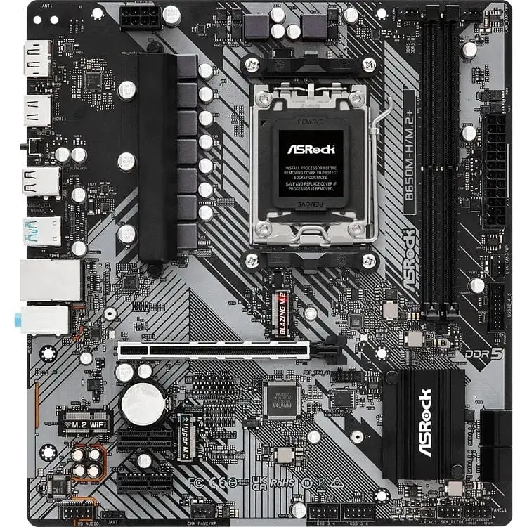 Материнська плата ASRock B650M-H/M.2+ (AM5/B650, 2*DDR5, PCIex16, DP/HDMI, 4xSATAІІІ, 2xM.2, GLan, 7.1ch, mATX)