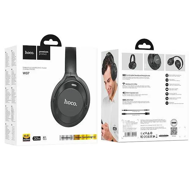 Наушники Hoco W37 Sound Active Noise Reduction BT headset |BT5.3, AUX, 33h, ANC| black - фото 4