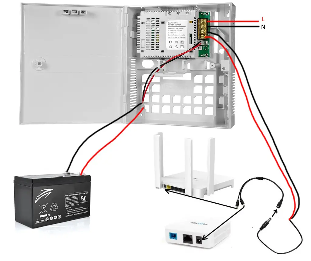 Джерело безперебійного живлення (ДБЖ) UPS Kraft PSU1203LEDP комплект роутера терміналу ONU 12V 3А 36Вт 9Ah - фото 2