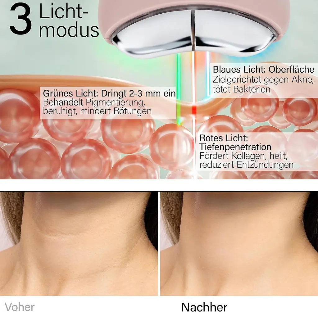 Масажер для обличчя Rosental Organics EMS Gua Sha синє, зелене та червоне світло LED - фото 2