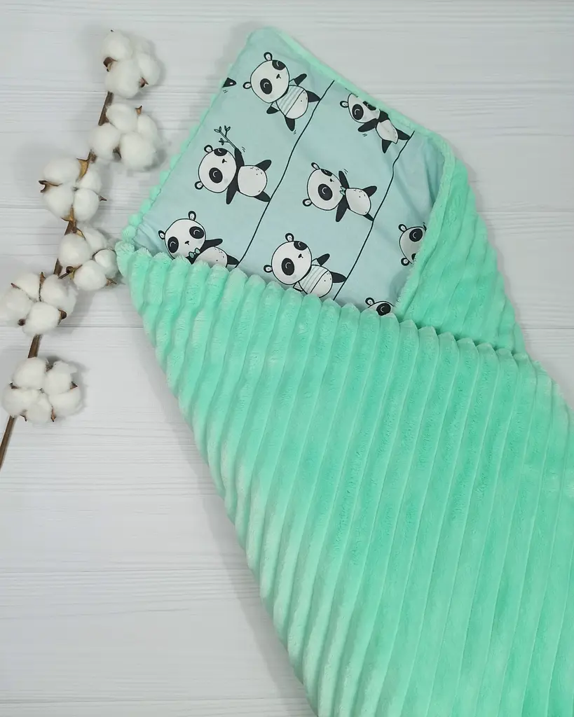 Плед для немовлят із знімним утеплювачем та подушка a.l.babybox Панди акробати М'ятний - фото 2