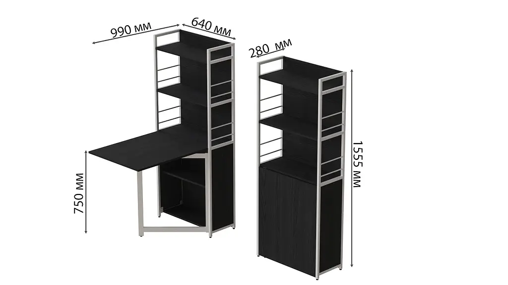 Стіл книжка з етажеркою Практик 2 Ferrum-decor 1555x640x990 Білий метал ДСП Сосна Кембра 16 мм (FRD-104634) - фото 3
