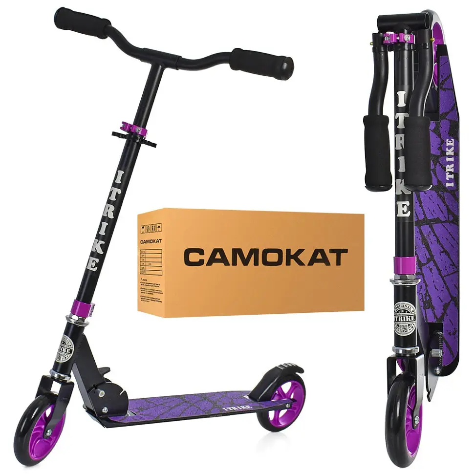 Самокат дитячий iTrike складаний 32х10.5х79-90 см Чорно-фіолетовий 000223051 - фото 2
