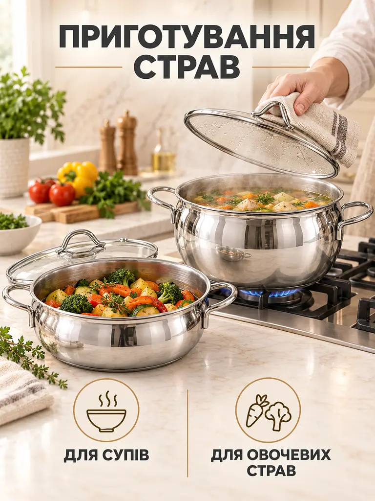 Набір каструль 9 предметів із нержавіючої сталі 18/10 для приготування їжі сталевий (37261103) - фото 8