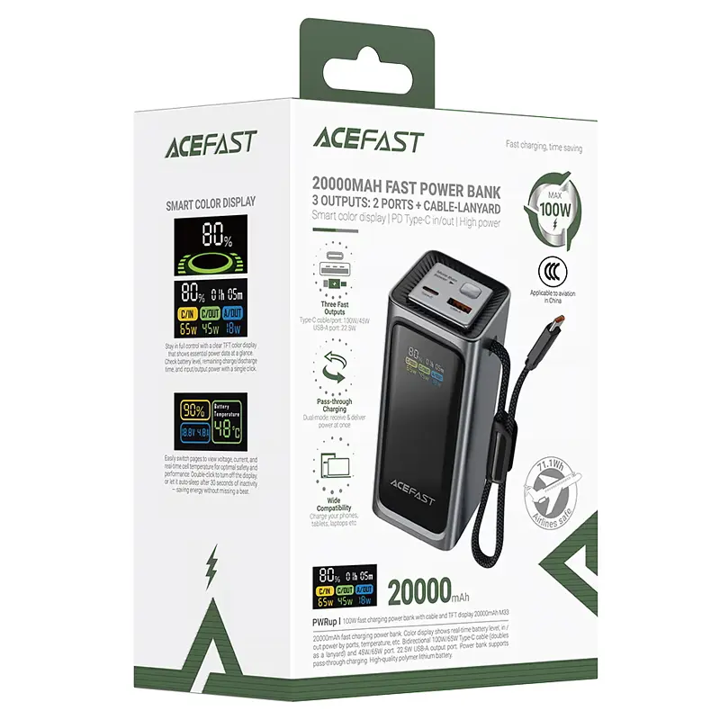 Портативний ЗП Power Bank Acefast M33 100W 20000 mAh Metal gray - фото 4