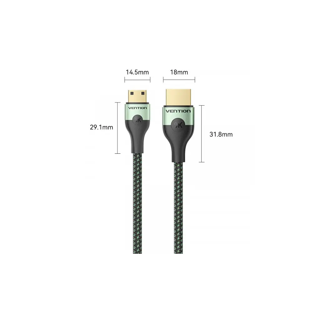 Кабель мультимедійний HDMI M to HDMI mini M 1.0m V2.1 8K 60Hz green Vention (AGJGF) - фото 2